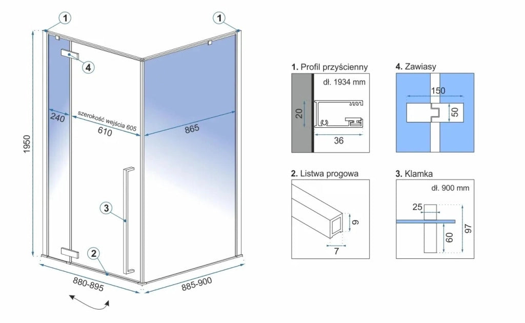 Cabina Doccia Fargo 90x90 Gold senza piatto doccia