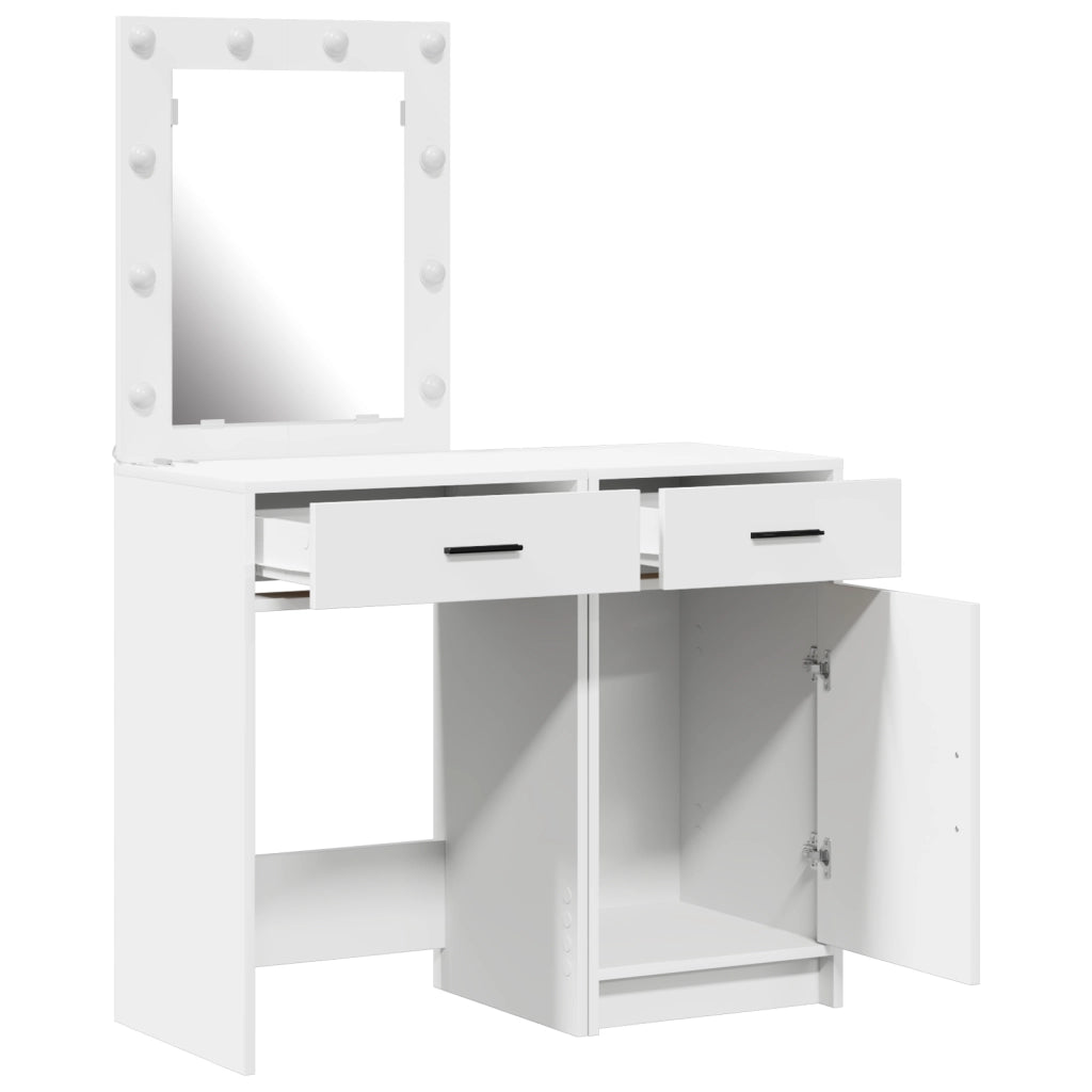 Set da toeletta 2 pezzi con LED in legno ingegnerizzato bianco
