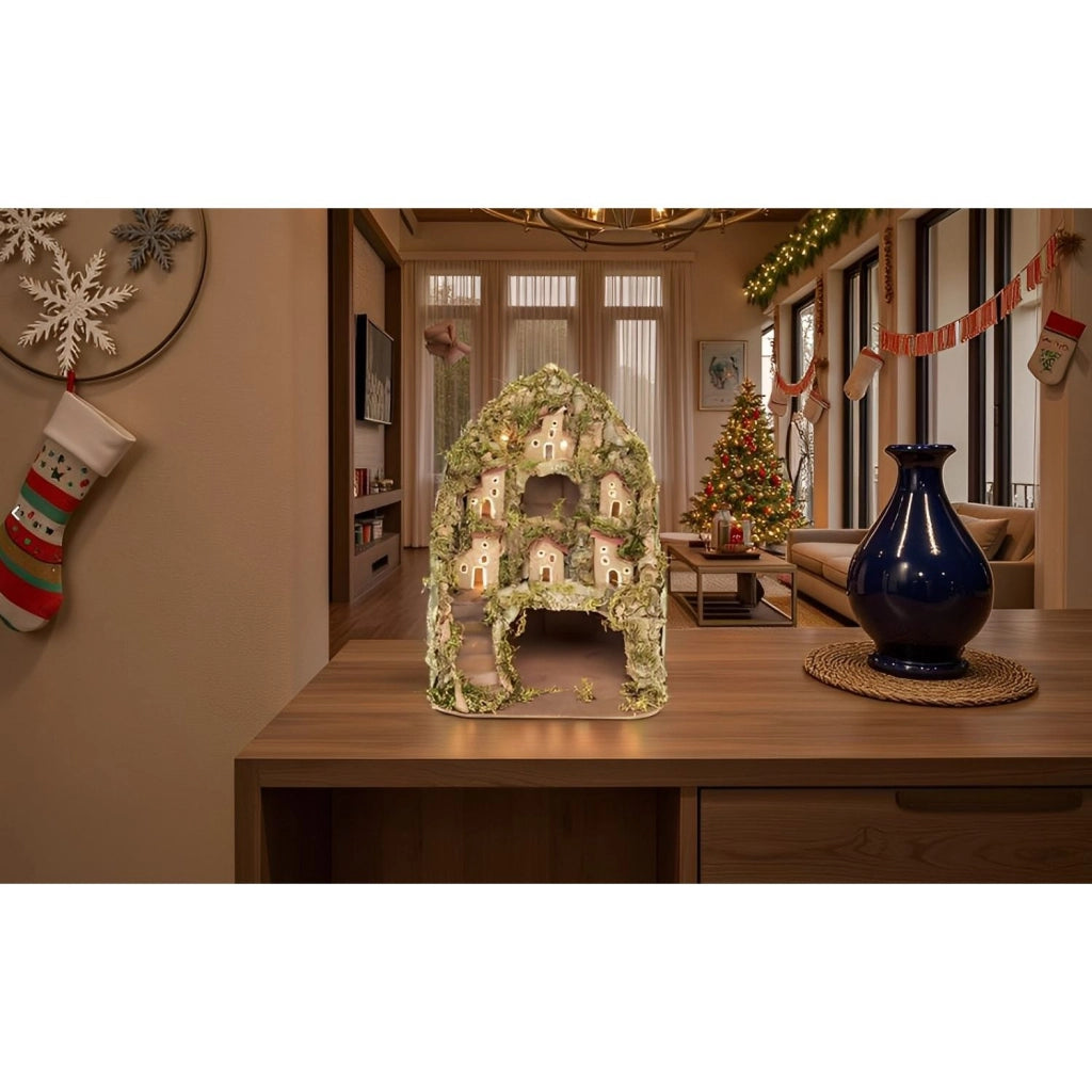 PRESEPE NAPOLETANO NATALIZIO CON LUCI LED INTEGRATE FATTO A MANO ARTIGIANALE