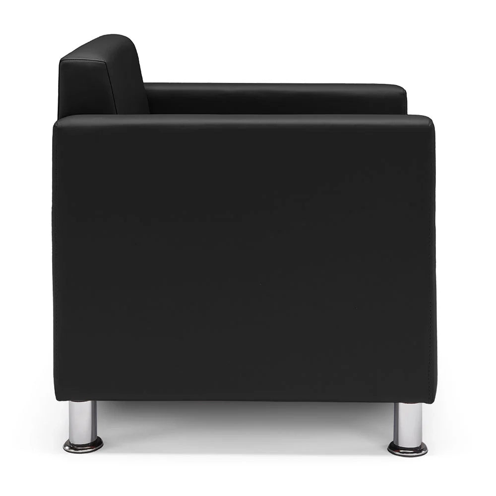 Poltrona imbottita QUADRA MADE IN ITALY in ecopelle con piedi cromati, ideale per camera da letto, soggiorno, lounge, studio professionale, colore Nero