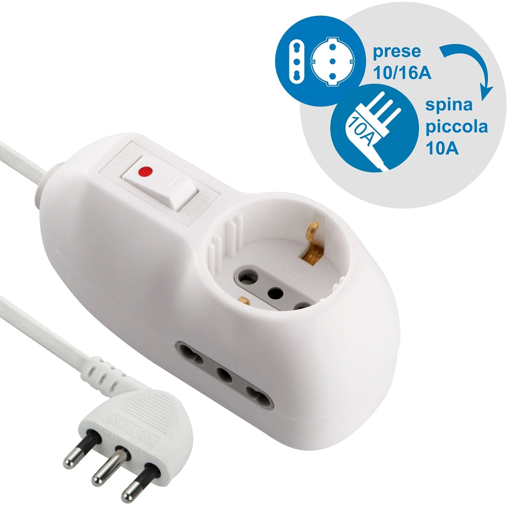 Multipresa con Interruttore 1 Schuko + 2 BIVAL.10 16A 62023 Electraline