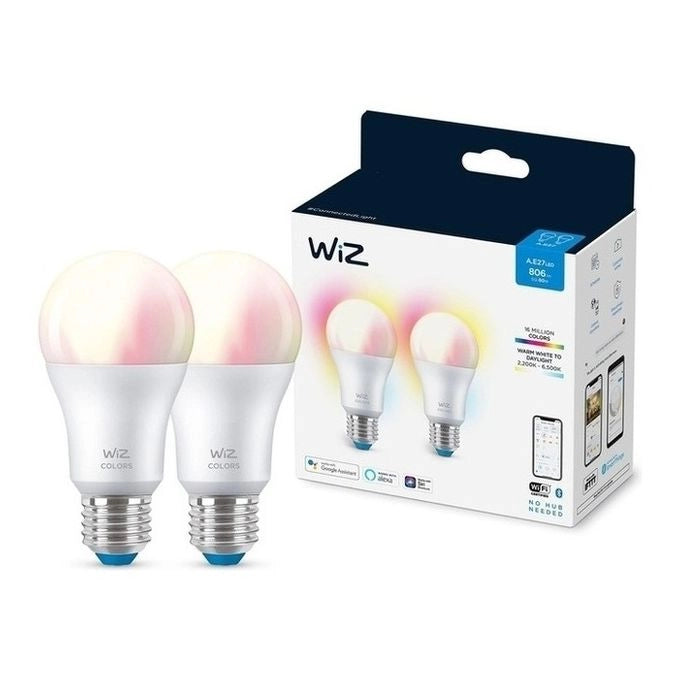 WiZ 929002383632 Color Lampadina Smart WiFi A60 E27 8W 806lm RGB 2200K-6500K SpaceSense 2 Pezzi colore Bianco