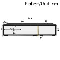 Mobile TV girevole, Lunghezza variabile, 140-260x40x30 cm, Bianco e Nero