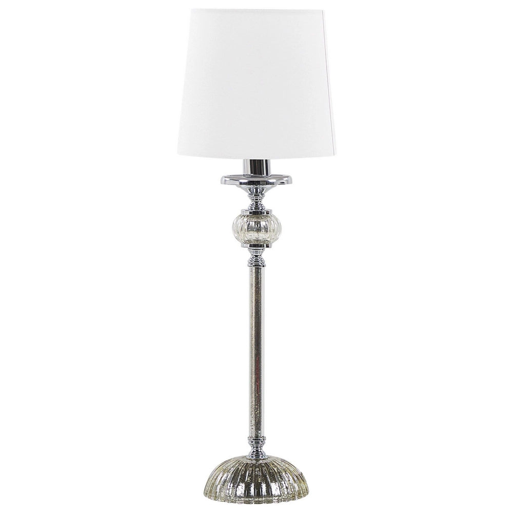 Lampada da tavolo Base in metallo argento Paralume impero bianco Paralume in vetro