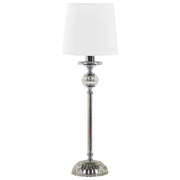 Lampada da tavolo Base in metallo argento Paralume impero bianco Paralume in vetro