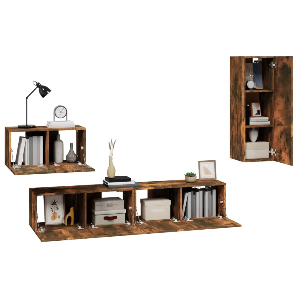 Set di Mobili Porta TV 4 pz Rovere Fumo in Legno Multistrato 3114339
