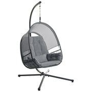 Sedia a dondolo sospesa Grigio scuro Supporto metallico in corda Cuscino morbido per seduta Boho Rustico Soggiorno Terrazza