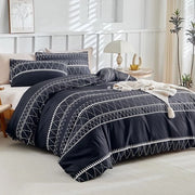 Set di coperte da letto 220x200 cm - 3 pezzi - Microfibra - Set di coperte da letto e cuscini - Disegno a righe eleganti - Leggero e respirabile - Set di coperte da letto