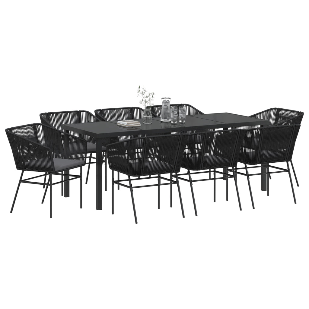 Set da pranzo da giardino 9 pezzi con cuscini in polyrattan nero