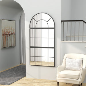 Specchio da Parete ad Arco Stile Finestra Telaio in Metallo Nero