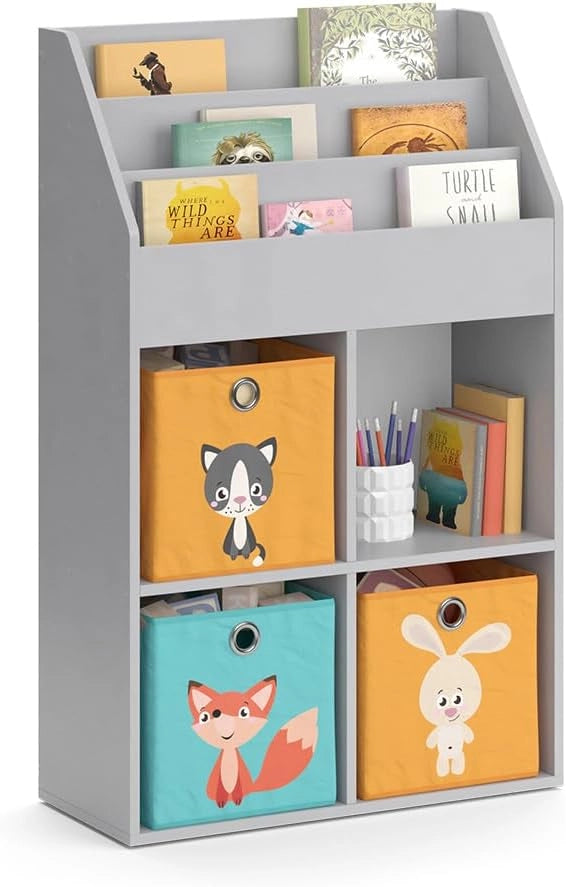 Libreria bambini Luigi, Grigio, 72 x 114.2 cm, combinabile per riporre giocattoli e libri