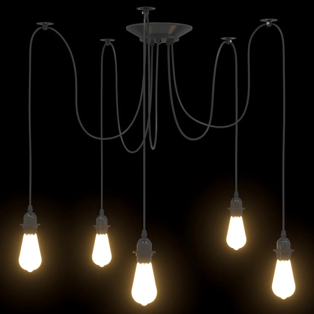 Lampada a Sospensione con 5 Portalampada E27 in Metallo Nero CFW3939712