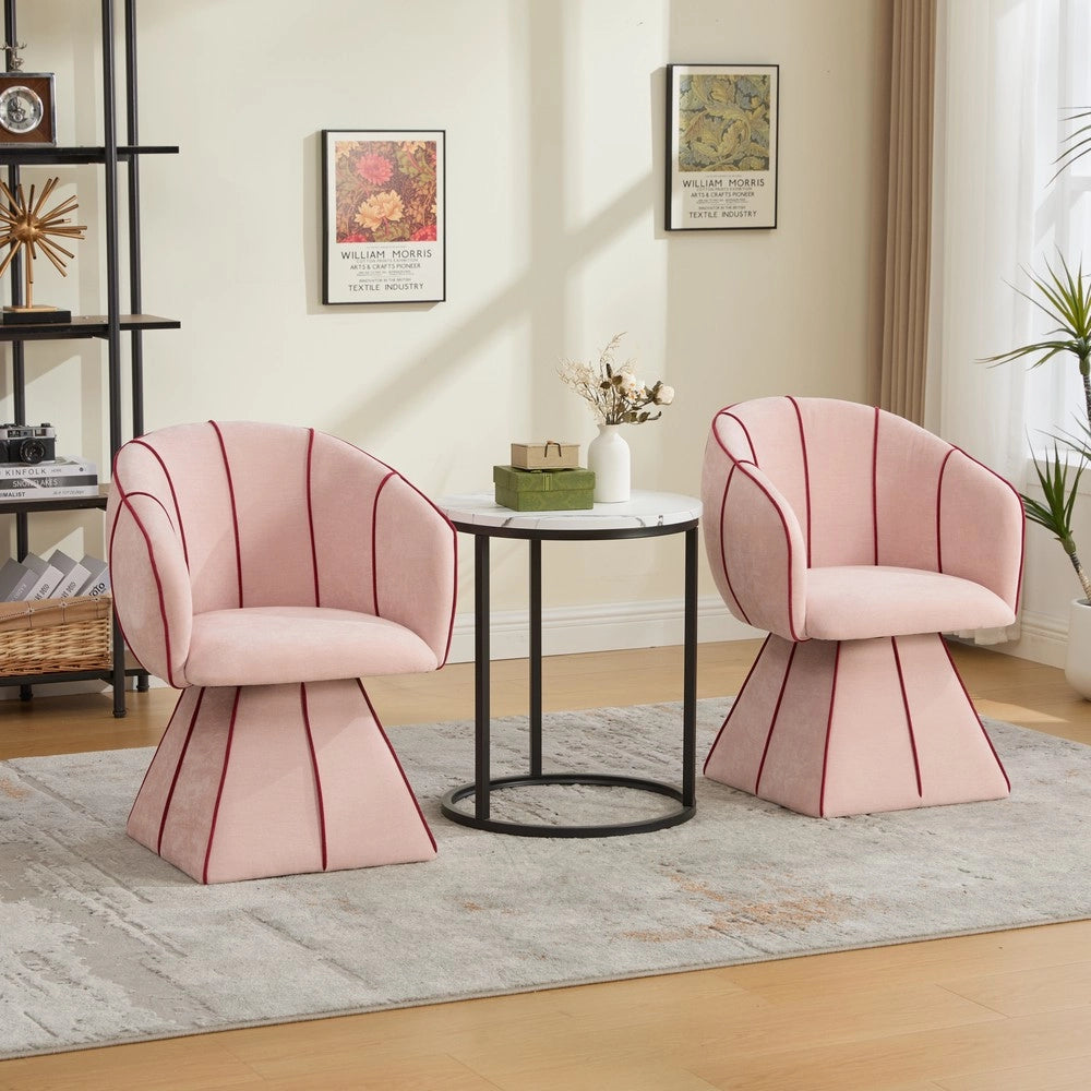 Poltrona Girevole in Tessuto Chenille ¨C MINIMAL ¨C Rosa, Schienale Alto, Relax