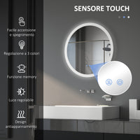 Specchio Bagno con Luci LED 3 Tonalità Ø60 cm Controllo Touch e Design Antiappannamento