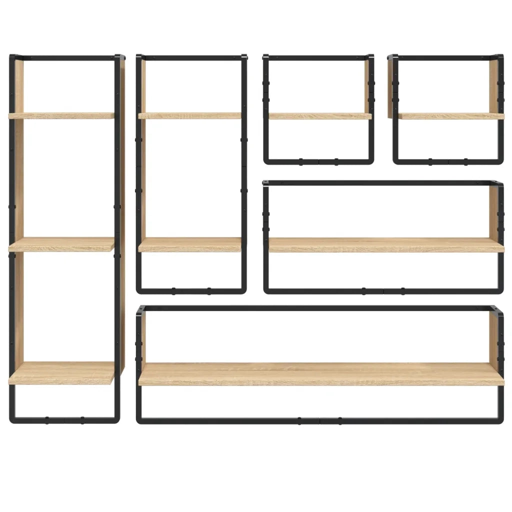 Set Mensole Parete con Aste 6pz Rovere Sonoma Legno Multistrato 836314