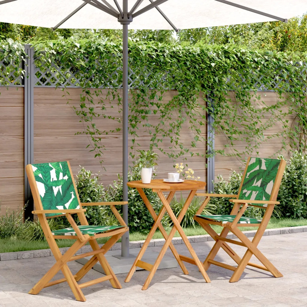 Set da Bistrot 3 pz | Set Salotto da Giardino Motivo Foglie in Tessuto e Legno Massello