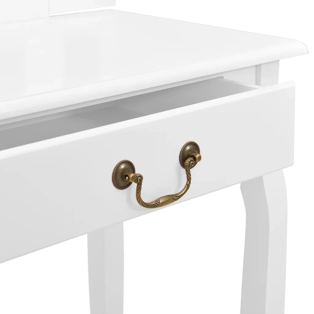 Toeletta | Tavolo da Trucco e Sgabello Bianco 65x36x128 cm Paulownia e MDF