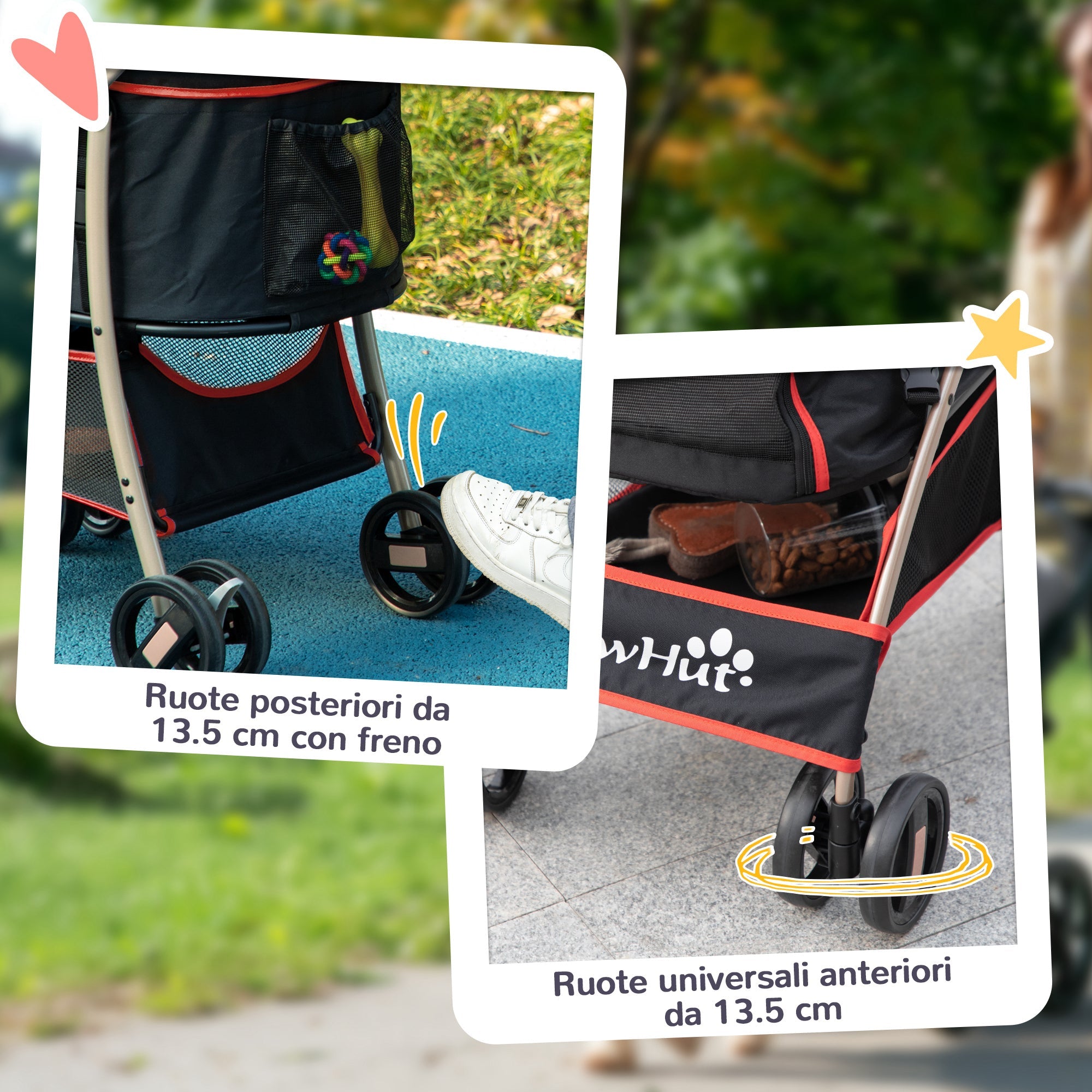 Passeggino per Cani Convertibile in Trasportino 82x49,5x98 cm in Acciaio e Poliestere Rosso e Nero