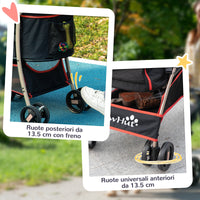 Passeggino per Cani Convertibile in Trasportino 82x49,5x98 cm in Acciaio e Poliestere Rosso e Nero