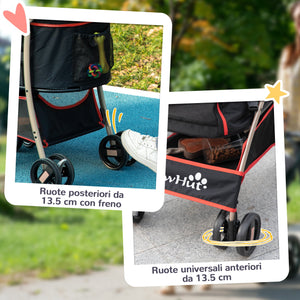 Passeggino per Cani Convertibile in Trasportino 82x49,5x98 cm in Acciaio e Poliestere Rosso e Nero