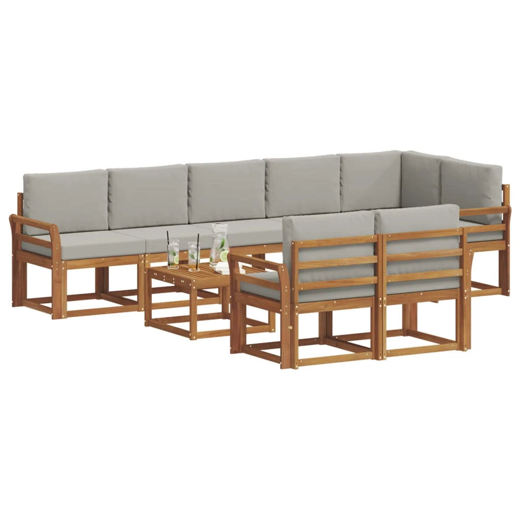 Set di divani da esterno 9 pcs Grigio Naturale e Chiaro