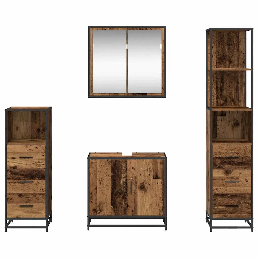 Set di mobili per il bagno con cassetto 4 pcs Legno vecchio 3402375