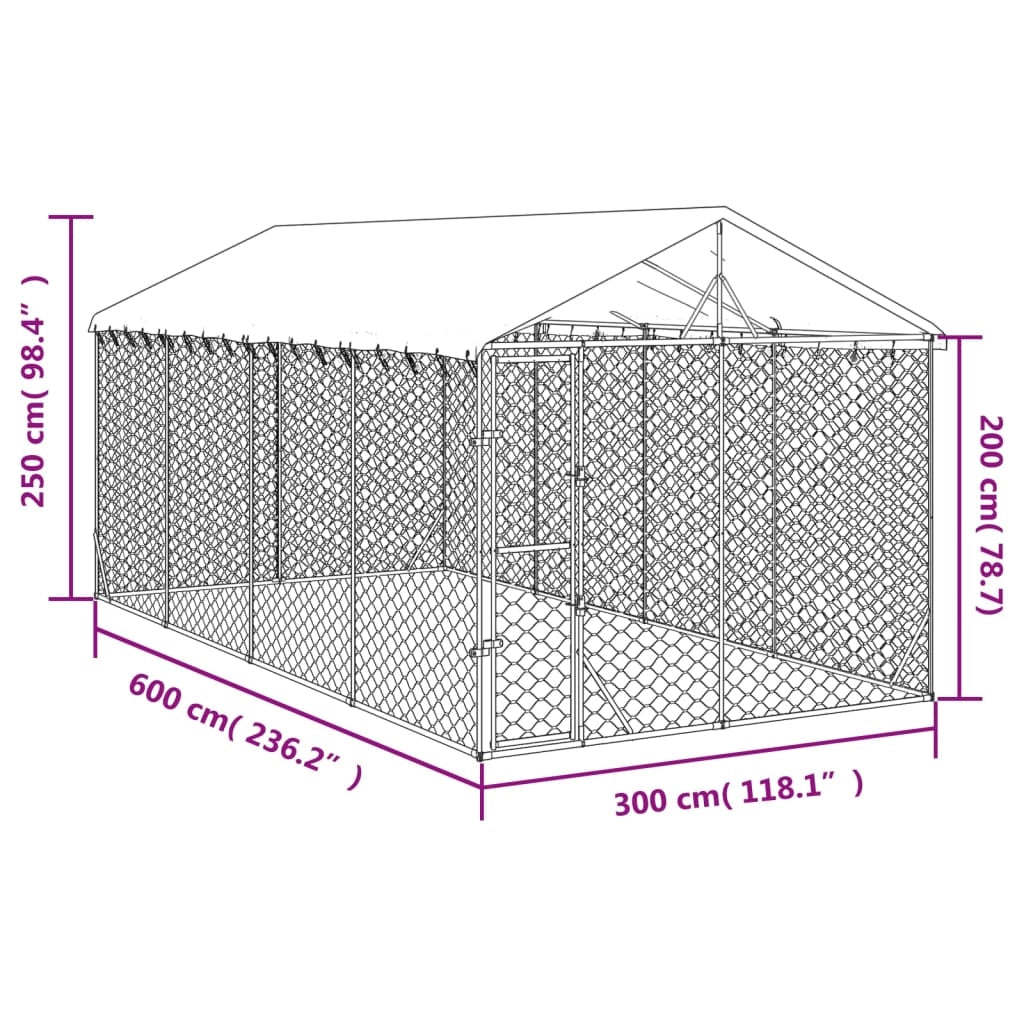 Cuccia/gabbia/recinto/zaino per animali da esterno con tetto argentato 3 x 6 x 2,5 m Argento 02_0041901
