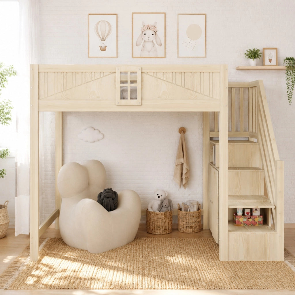 Letto a soppalco in legno 90x200 cm con scala reversibile