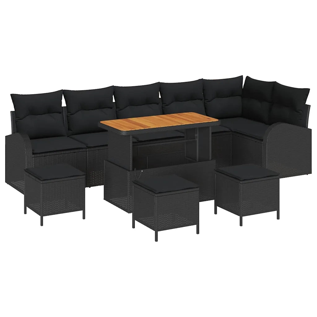 Set Divano da Giardino con cuscino con cuscino 10 pcs Nero