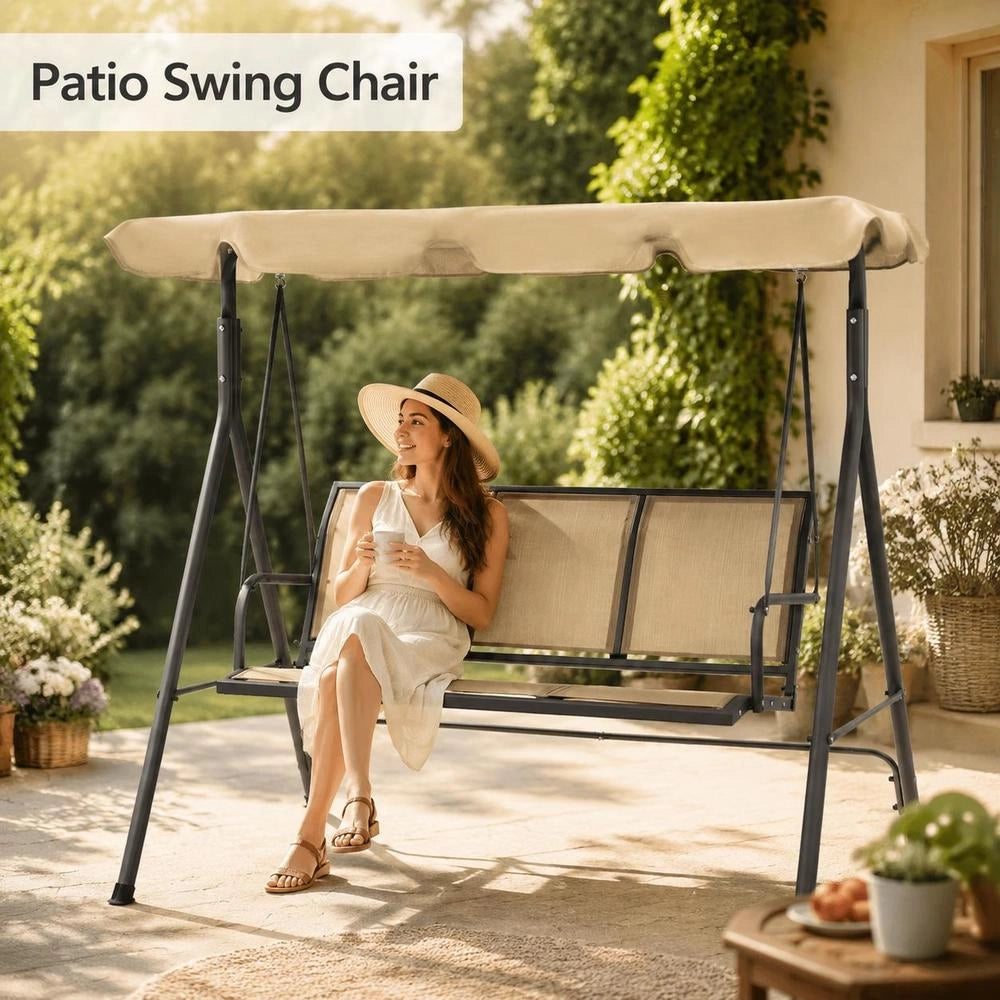 Hollywood Swing With Roof, Anthracite Grey And Sand-colored