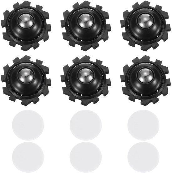 Viti a rotazione autoadesivi per tavolo e armadietto - Polimero/metallo - 2,5 x 1,2 cm - 360 gradi rotativi - Viti a rotazione miniature - Ruote universali - Nero - 6 pezzi