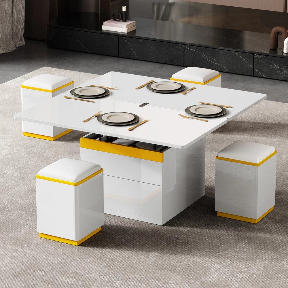 Tavolino da Caff¨¨ Pieghevole Bianco Lucido ¨C MINIMAL ¨C 100x50x43 cm