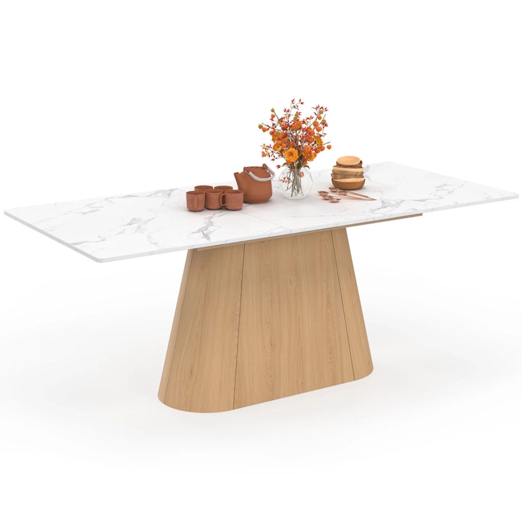 IDMarket - RHONDA tavolo da pranzo rettangolare allungabile 6-10 persone ALASKA piano in marmo bianco e finitura in faggio 160-200 cm