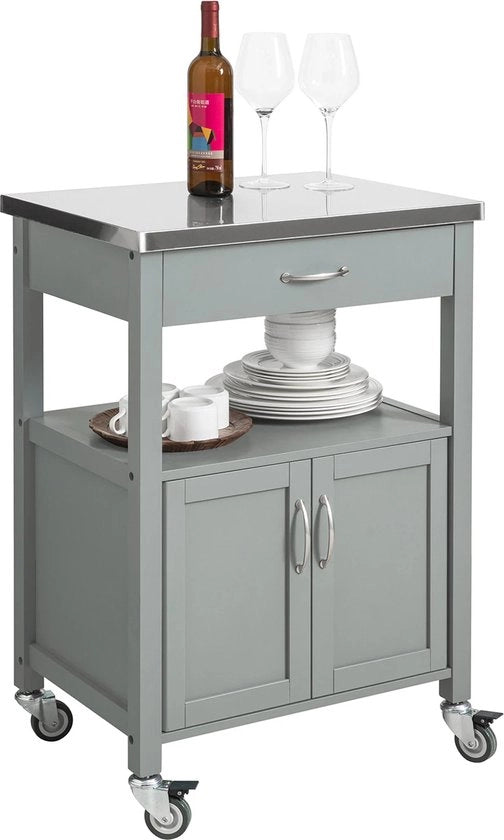 Trolley da Cucina - Credenza - Spazio di Stoccaggio - Multifunzionale - Ufficio - Servizio - Grigio - MDF - 44 x 60 x 92 cm