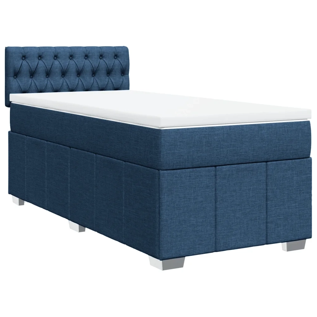 Letto singolo | Letto per adulti | Giroletto a Molle con Materasso Blu 90x200 cm inTessuto