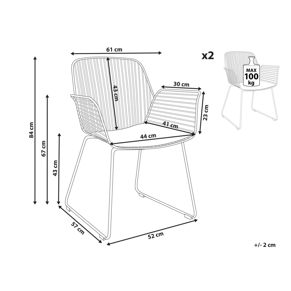 Set di 2 sedie da pranzo in metallo oro con schienale in filo di ferro e cuscini di seduta in ecopelle stile moderno industrale