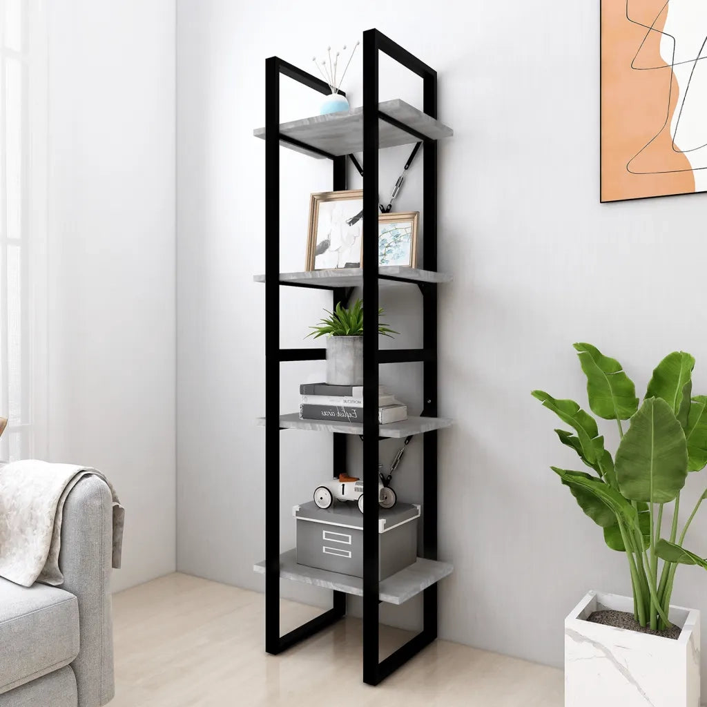 Libreria 4 Ripiani-Scaffale per Libri-Mobile di Stoccaggio Grigio Sonoma 40x30x140 cm Legno Multistrato