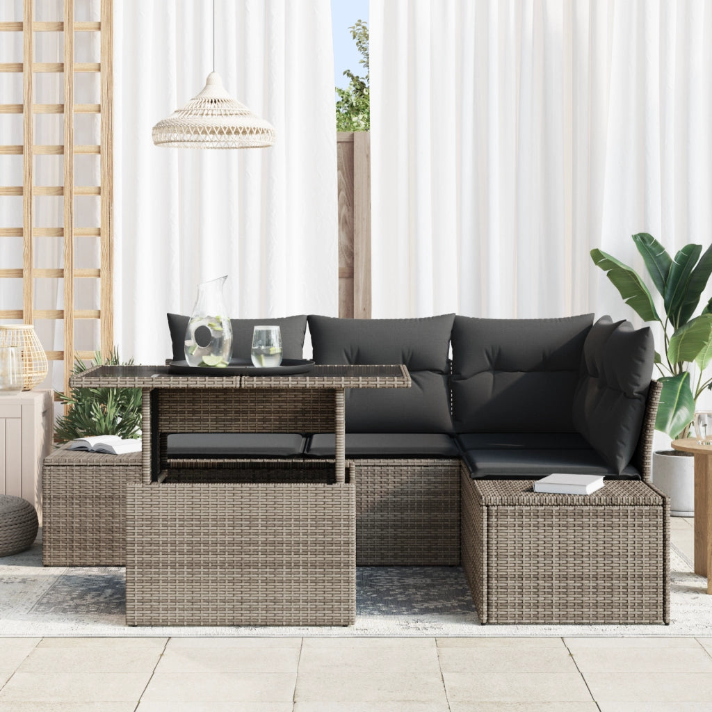 Set Divani da Giardino 5 Pezzi con Cuscini Grigio Polyrattan