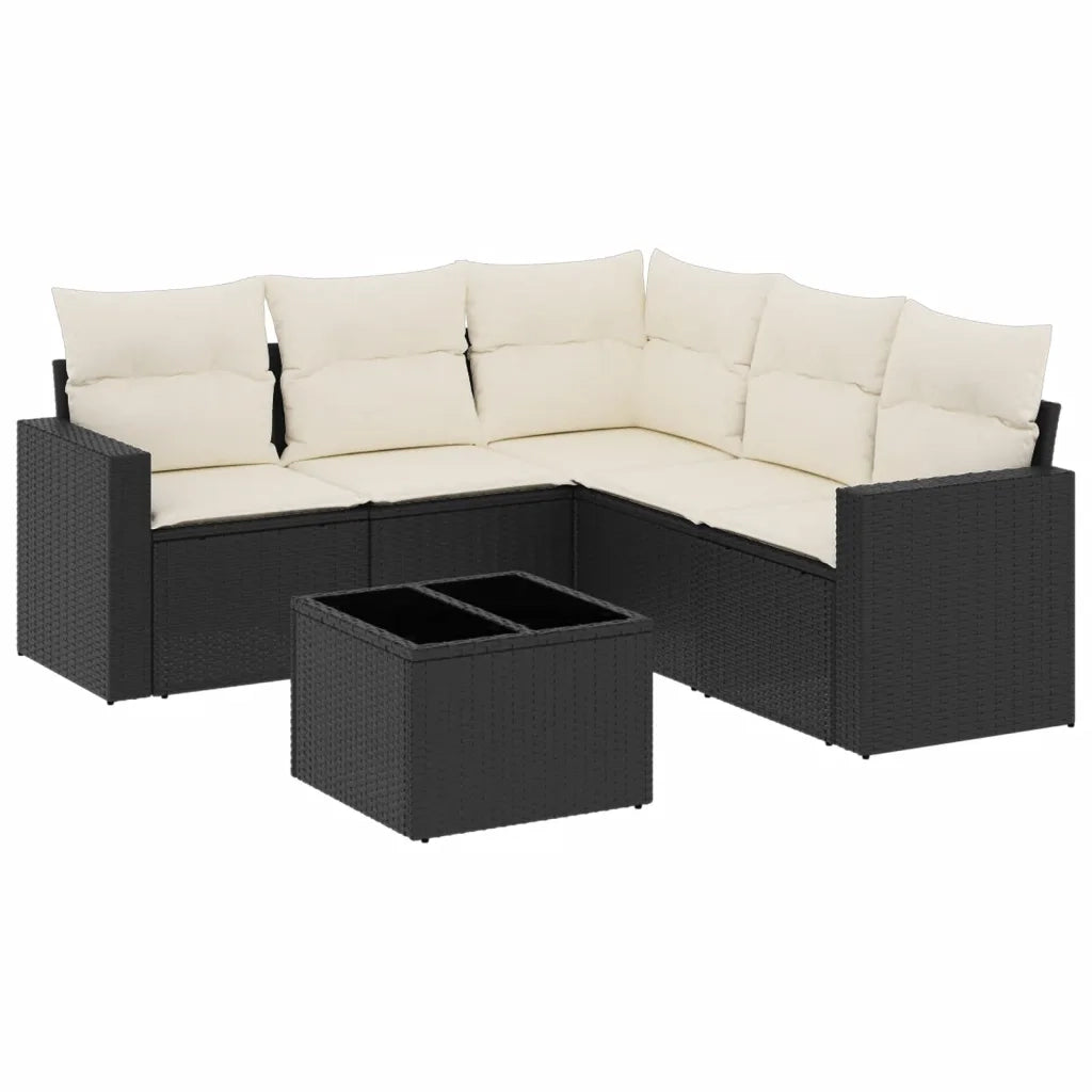 Set Divano da Giardino 6 pz con Cuscini Nero in Polyrattan