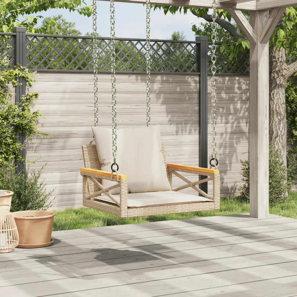 Panchina a Dondolo con Cuscini Beige 63x62x40 cm in Polyrattan 368175