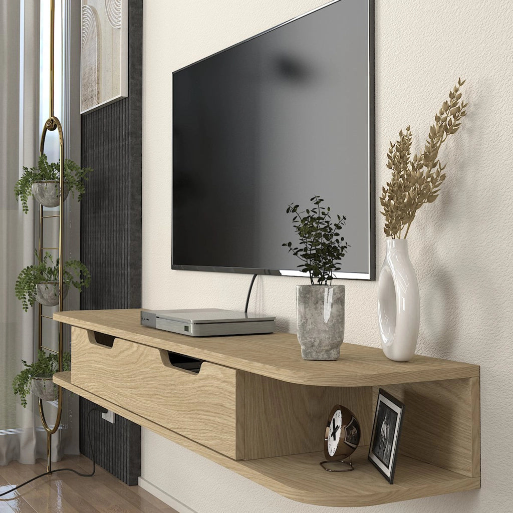 Mobile Porta TV Karjali da Parete con Anta a Ribalta 150 x 30 x 19 cm - Effetto Rovere [en.casa]