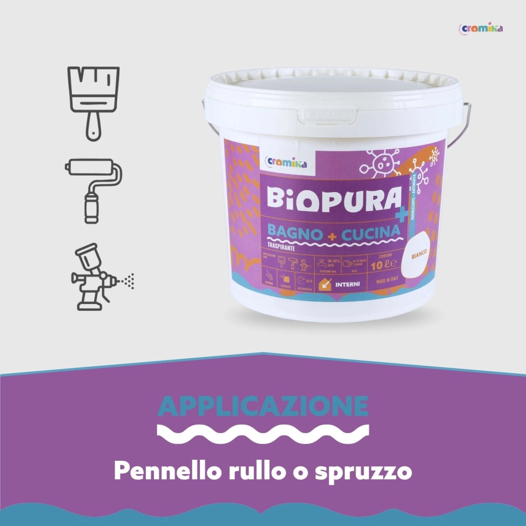 Idropittura traspirante antimuffa interni bagno cucina linea biopura cromika *** formato 10 lt, confezione 1