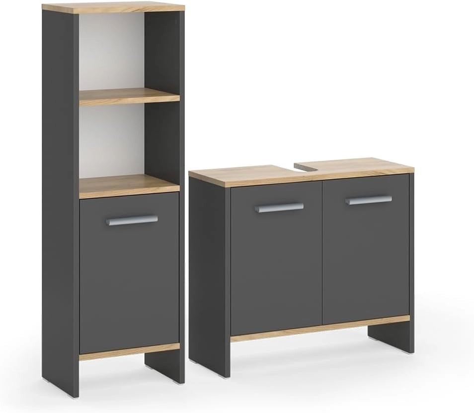 Set di mobili da bagno Karli, Bianco, 63.8 cm, composto da mobile sottolavabo, specchiera e colonna alta