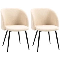 Set di 2 Sedie da Pranzo con Schienale in Tessuto Effetto Lana, Gambe in Acciaio, 55 x 62 x 80 cm, Beige e Nero