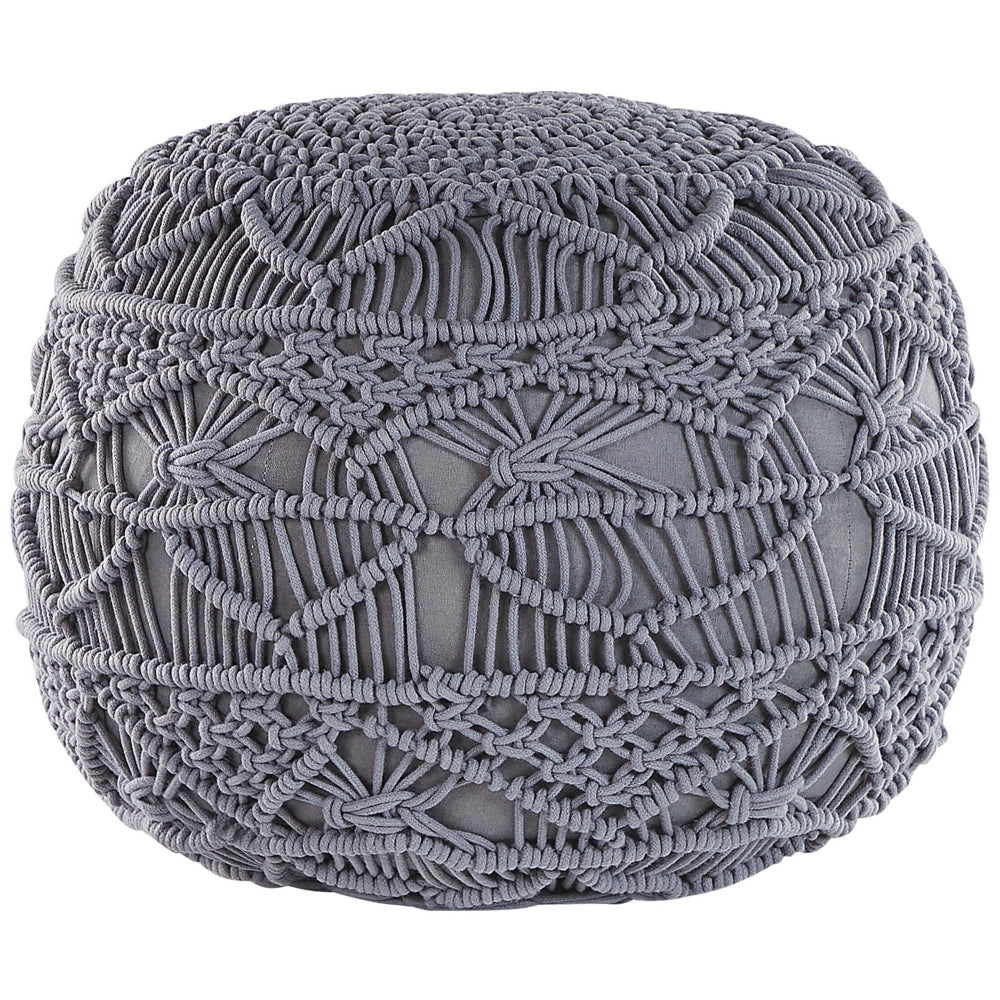 Pouf lavorato a maglia Poggiapiedi rotondo intrecciato all'uncinetto in cotone grigio