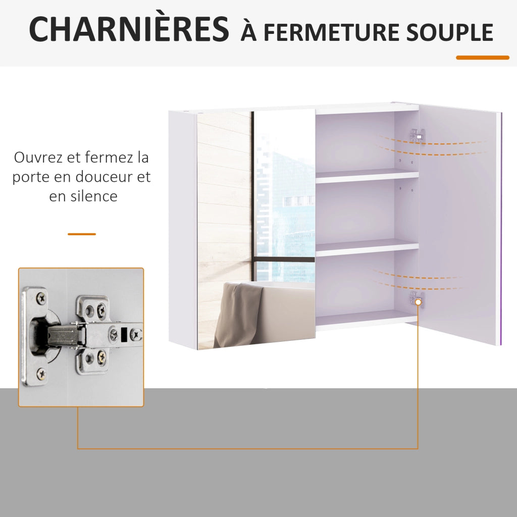 Armadietto da bagno con specchio e ripiano regolabile ¨C zephmum ¨C 70x60 cm bianco