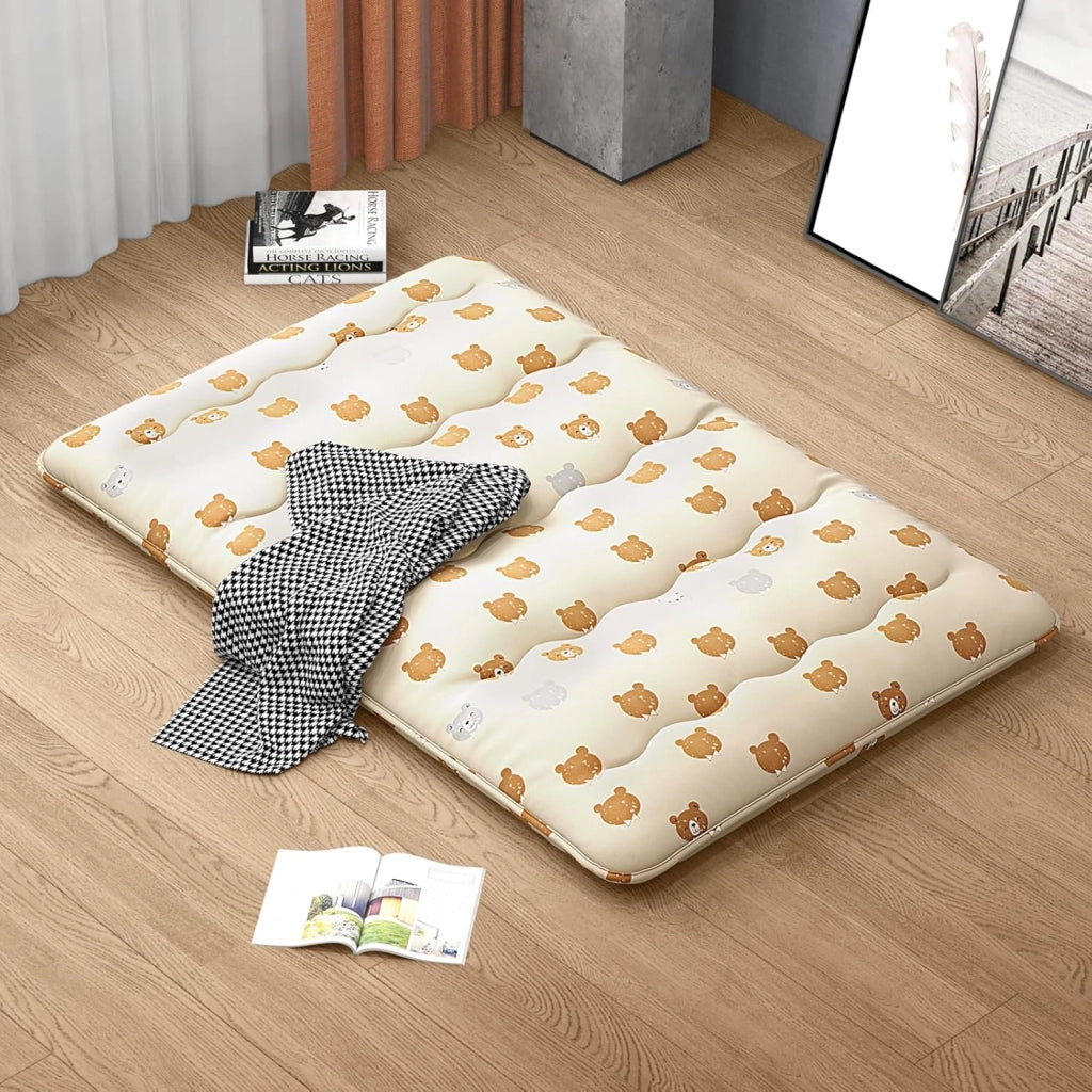 Materasso Futon Pieghevole, Tatami Futon Giapponese Portatile con Borsa, Copertura Lavabile, 2 Bende Incluse, Letto Futon Spesso e Traspirante per Camera da Letto per Adulti (Marrone,Doppio)