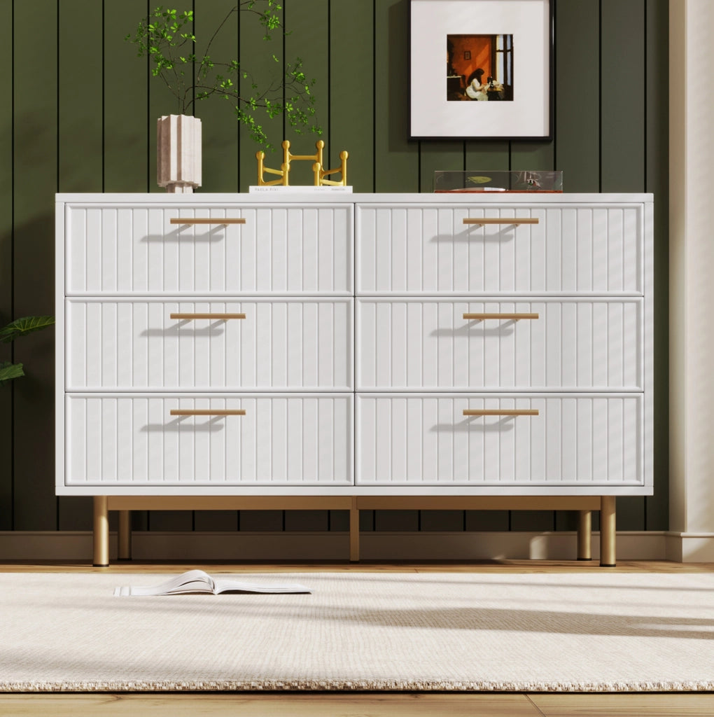 Cassettiera con 6 cassetti; 120x40x75 cm; con base in metallo; pannello truciolare; bianco