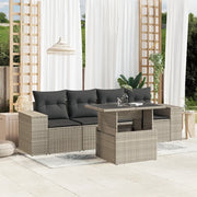 Set Divano da Giardino 5pz con Cuscini Grigio Chiaro Polyrattan