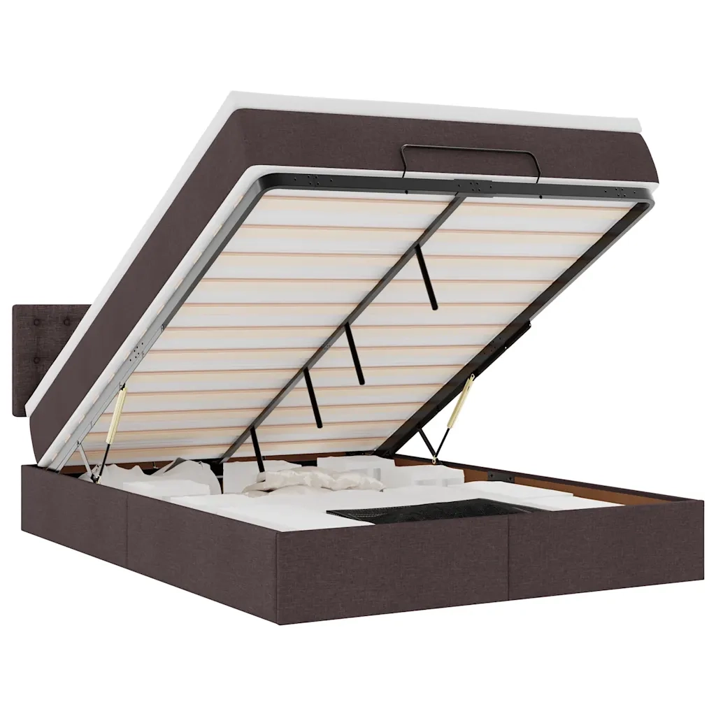 Pouf Letto con Materasso e LED Marrone Scuro 140x190 cm 3312474